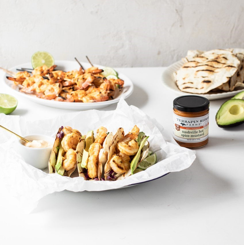 Nashville Hot Spiced Mustard Shrimp Tacos with Terrapin Ridge Farms Nashville Hot Spiced Mustard Nashville Hot Spiced Mustard Shrimp Tacos with Terrapin Ridge Farms Nashville Hot Spiced Mustard